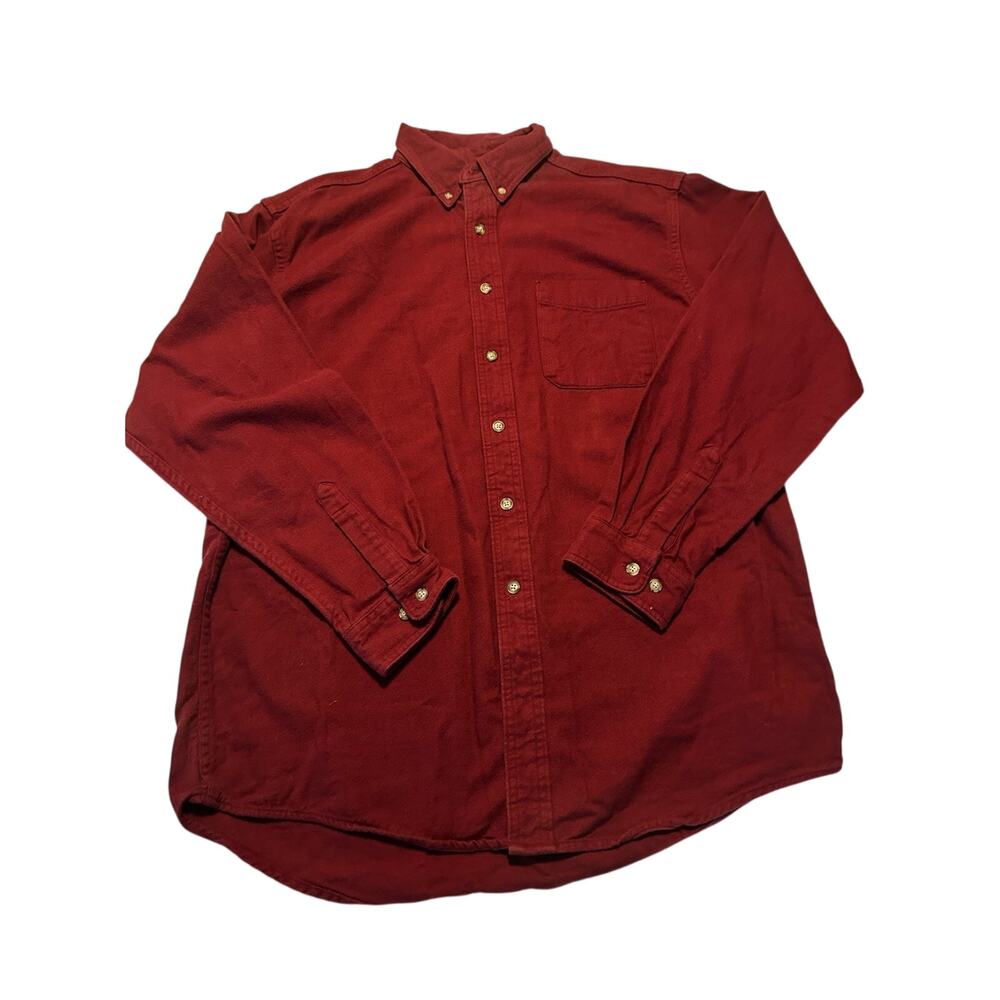 LL Bean Chamois Cloth Shirt Mens Sz L Burgundy Cotton Traditional Fit Outdoor